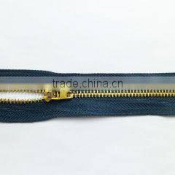 4# metal brass zipper close end zipper with brass 4 YG slider brass bottom stop jeans zipper