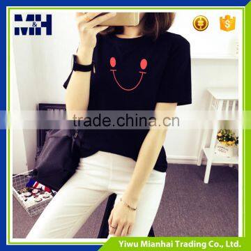 Smile picture printed round sleeve fashion casual Tshirt