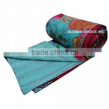 Indian Handmade Quilt Twin Kantha Bedspread Throw Cotton Jaipur Gudari