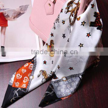 Small Square Scarf With Cartoon Design,100% Silk photo-6