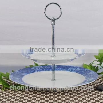 2 layer Ceramic Flower Porcelain Plate With Stand