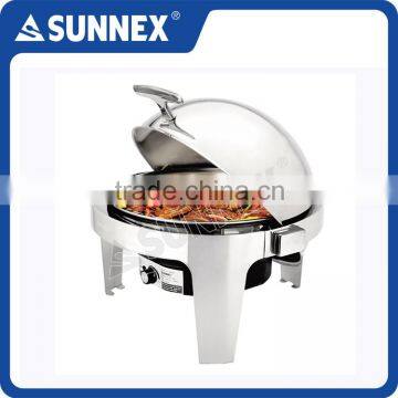 SUNNEX Stainless Steel Round Roll Top Cover Electric Chafing Dish Set