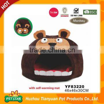 New!!! Comfortable Luxury Unique Design Cute Monkey Head Plush Pet House with Self Warming Mat