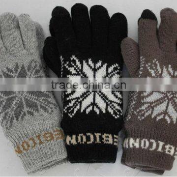 Acrylic Knitted Snowflake Pattern Double Layer Gloves