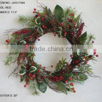 Xmas decorations door wreath with red foam berry and pine cone realistic looking twigs assorted for home decorations