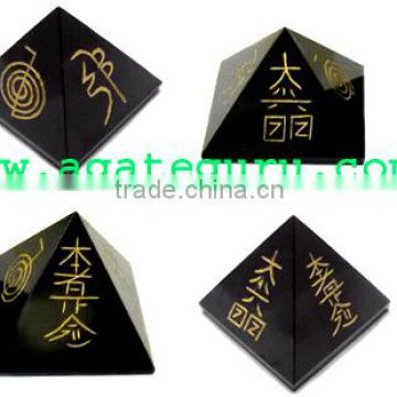 Black Agate Engraved Reiki Pyramids : Wholesaler Manufacturer Black Agate Arch Angle Set pyramid