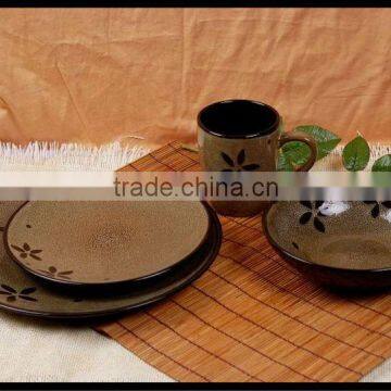 antique glaze dark flower outside stoneware tableware made in China 16pcs ceramic dinnerware color glaze stoneware dinner set