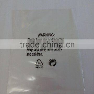 Clear Plastic LDPE Flat Poly Bag With Warning Notice Printing