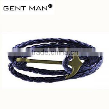 Genuine blue leather Bracelet Adjustable Anchor hook Accessory bracelet