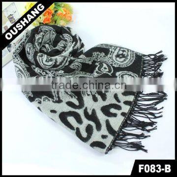 F083-B 2015 Acrylic Black Polka Dot Leopard Houndstooth Paisley Shawls