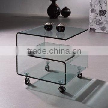 A607 mordern living room furniture Bent Glass Cafe Table with wheels