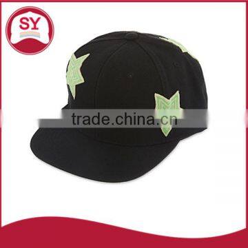 black embroidered star snapback cap/hip hop cap