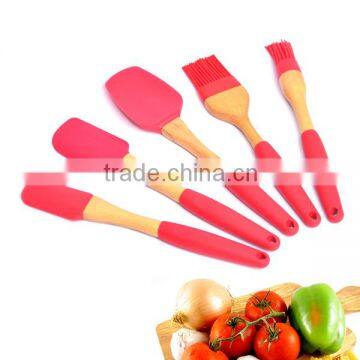 Food Grade Silicone Baking Tools Set Kitchen Cooking Tool with Wood Handle