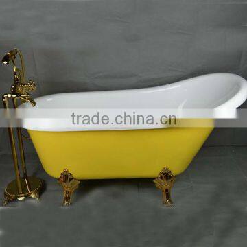 2013 Hot Yellow Luxurious Slipper Bathtub With Sliver Floor Faucet