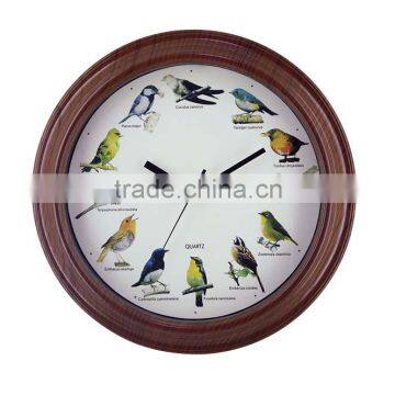 wooden frame wall clock with bird sounds