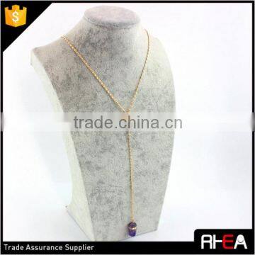 Amethyst Stone pendant Fashion.Delicate Design Gold Chain Handmade Necklace