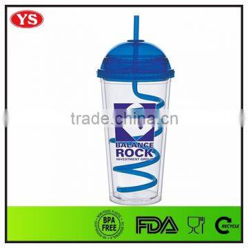 Translucent Double wall bpa free 20 oz dome lid tumbler with swirly straw