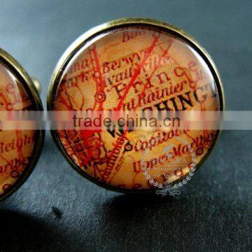 20mm Vintage Antiqued Bronze Washington Old Map Art Collage Glass Cabochon Round Cufflinks Fashion Wedding Cuff Links 6600037