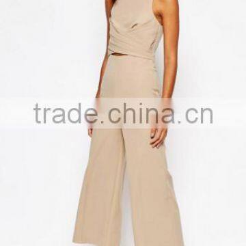 China women clothes Factory manufacturer Beige Wrap waist designer Jumpsuit for lady