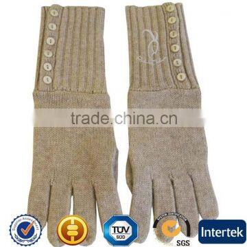 100% Pure Cashmere Gloves With Ribbed Cuff And Button