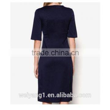 Elegant V-neckline Short Sleeves Regular Fit Women Dress With SIde Seams