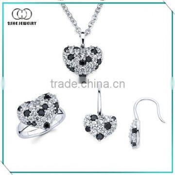 Elegant clear and black cz heart girls jewelry set