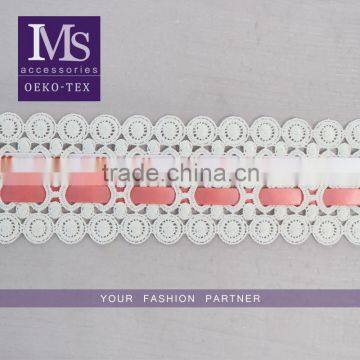 Special design 7.5cm lace composite wholesale ribbon with jacqurd webbing