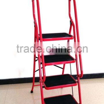 new item steel folding ladder red color, round steel tube steps ladders