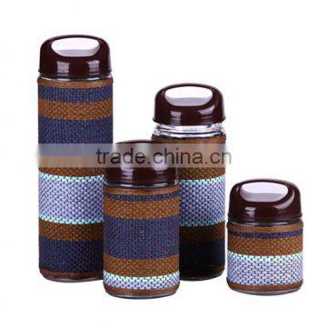 4pcs round glass canister with straw