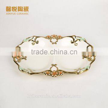 Wholesale Golden Electroplating Fruit Departed Plate,electorplate Golden Plate Ceramic Material