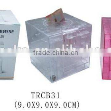 Plastic 3D Cube Money Maze Bank/Transparent Puzzle Money Box