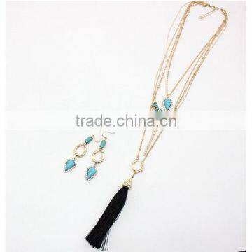 Layered Necklace Four Layered Turquoise Tassel Necklace Set photo-3
