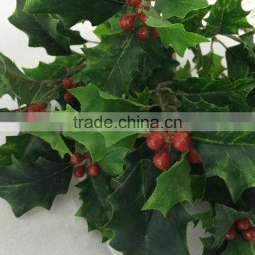 Artificial Holly Plant Branch With Red Berries for Xmas Decoration