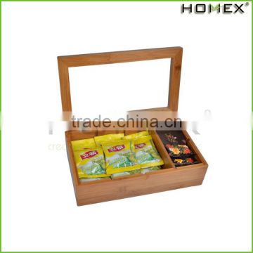 Flat Tea Box Bamboo, Handmade, All Natural Oil Finish, 8 Adjustable Compartments