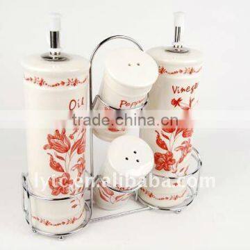 4PCS Ceramic Salt & Oil Vinegar Bottle With Metal Stand,ceramic Spice Jar,ceramic Seasoning Pot,ceramic Cruet Set photo-2