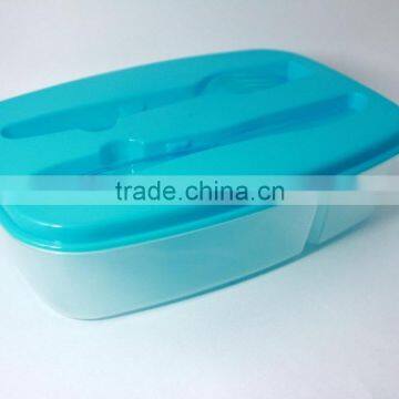 Microwave Safe Plastic 2 Compartments Lunch Box With Fork and Knife on Lid photo-4