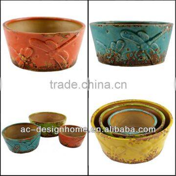 S/3 ROUND CERAMIC PLANTER