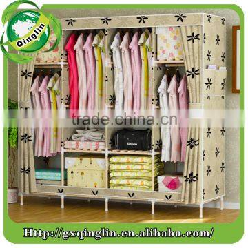 Huge size with side pockets non-woven fabric portable folding wardrobe