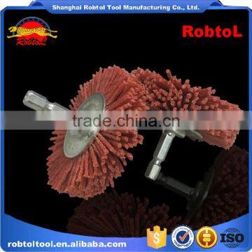 75mm Circular Abrasive Hex Shank Nylon Filament Wheel Shaft Mounted Spindle Deburring Rust Crimped Twist Knot Bowl Non Spark photo-4