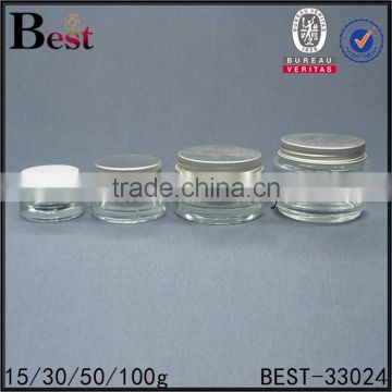 15/30/50/100g clear glass cream jar round shape glass jar for face cream