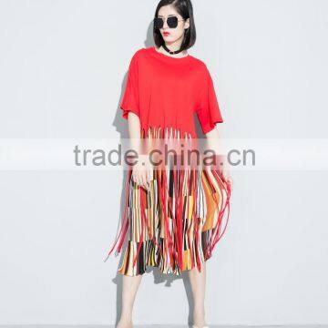 Guangzhou Clothing OEM o Neck Half Sleeves Black Long Tassels Tshirt photo-6