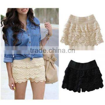 Plus Size S M L XL XXL 2015 New Summer Fashion Womens Shorts Sweet Style Lace Crochet Elastic Waist Slim Short Pants