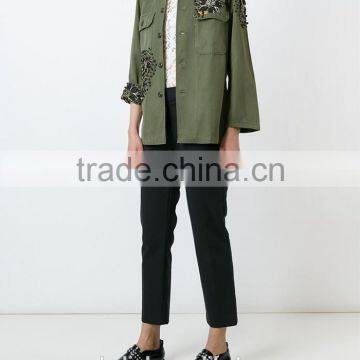 100% Cotton Women Military Olive Green Jacket Customized photo-3