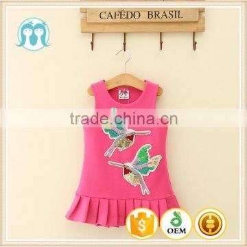 dress girls casual available kids plicated hemline pink birds pattern embroidery clothing