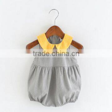 Harem Gray Romper With Yellow Collar Baby Romper Cotton Toddler Playsuits