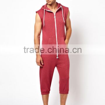 Men summer adult sleeveless onesie with hood