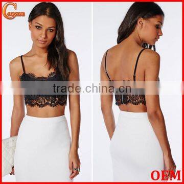 Delicate eyelash zip back lace bralet women lace top