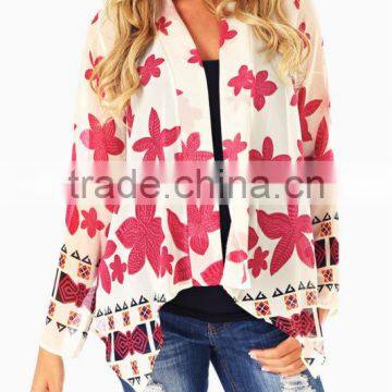 PINK FLOWER PRINTED CHIFFON MATERNITY CARDIGAN