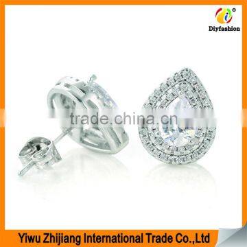 Double Lip Edge Water Droplets Shape Inlay Zircon Stud Earrings photo-3