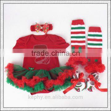 Baby Girls red christmas outfit Bodysuit Pettiskirt and Headband and shoes Set NB-12M with leg warmers 4pcs set